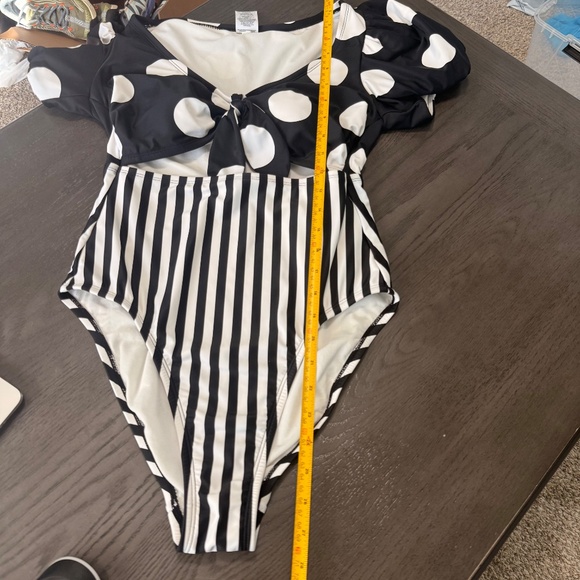 Tabitha Brown for Target Striped/Dot Print Tie-Front One Piece Swimsuit Sz M - Picture 8 of 9